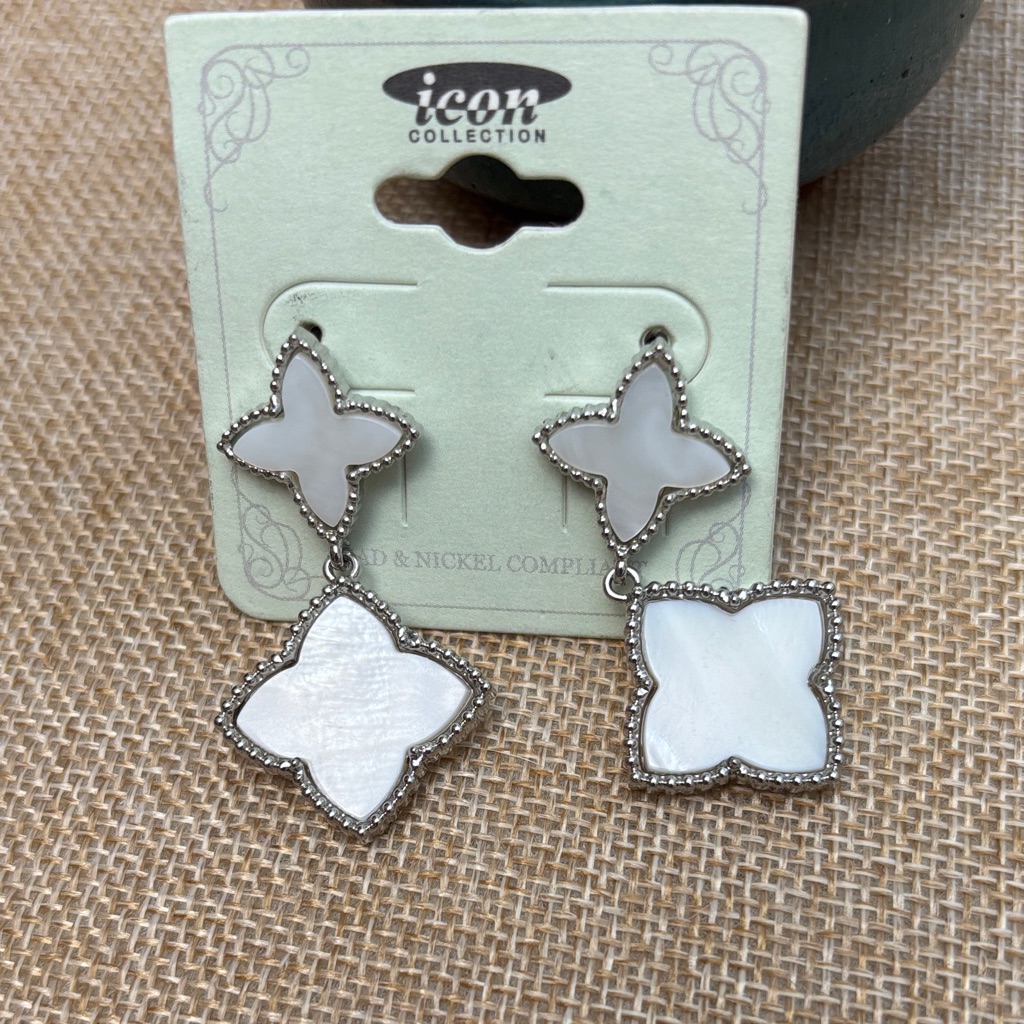 Icon White Mother-Of-Pearl Quatrefoil Drop Earrings 15$